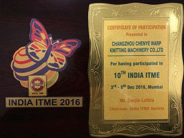 CHINA Changzhou Chenye Warp Knitting Machinery Co., Ltd. certificaten
